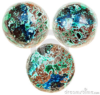 Three balls from chrysocolla with cuprite gemstone Stock Photo