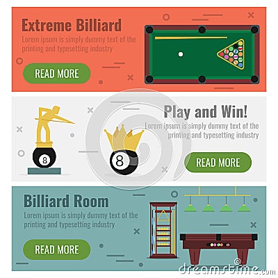 Three banner for Billiard Vector Illustration