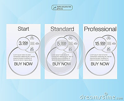 Three banner, price list, interface for the site. vector banner for web app. 3 position. Three vector pricing tables for web. Vector Illustration