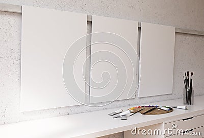 Three banners above desktop Stock Photo