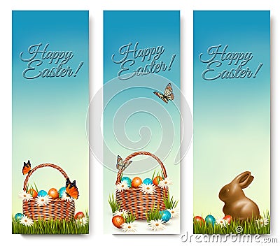 Three banners with Easter backgrounds. Vector Illustration