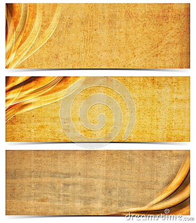 Three Banners with Old Yellowed Paper Stock Photo