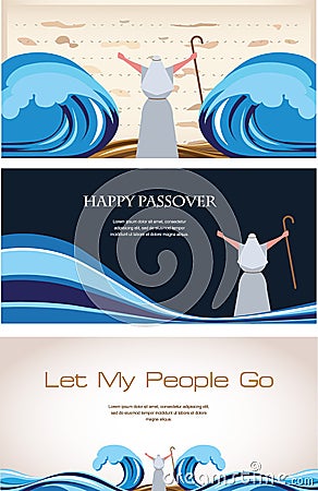 Three Banners of Passover Jewish Holiday Vector Illustration