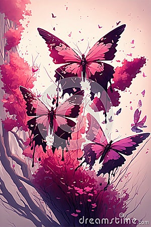 Three beautiful burgundy butterflies Stock Photo