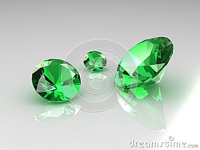 Three Beautiful Emeralds Stock Photo