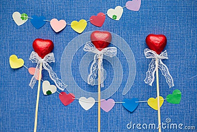 Three beautiful heart candies background Stock Photo