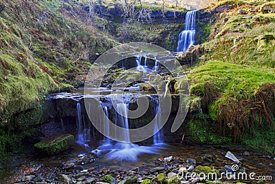 Three beautiful Waterfalls, Nant Bwrefwy, Upper Blaen-y-Glyn Stock Photo