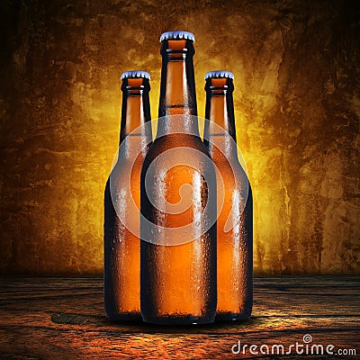 Three Beer bottle on grunge background Stock Photo