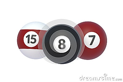 Three billiard balls isolated on white background Stock Photo