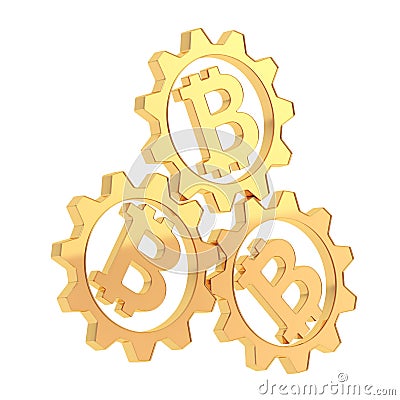 Three bitcoin cogwheel gears composition Stock Photo