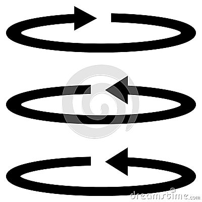 Three black arrows with part circles in flatness single direction. Vector Illustration