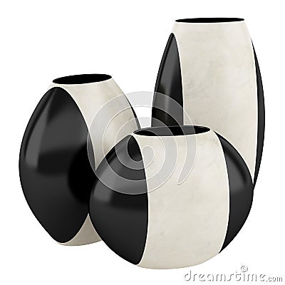 Three black and beige ceramic vases isolated on white Stock Photo