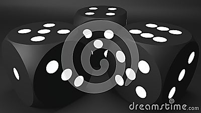 Three black dices on black background Cartoon Illustration