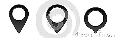 Black location pins showing different styles and angles for design concepts and map applications Vector Illustration