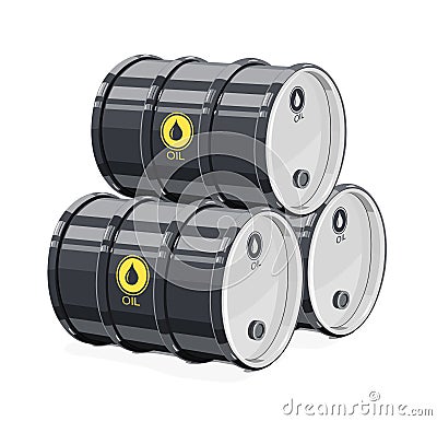 Three Black metal barrel for oil. Vector Illustration