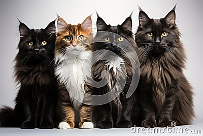 Group of four maine coon cats Stock Photo