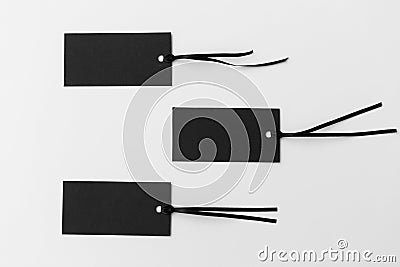 Three black tags on white background Stock Photo