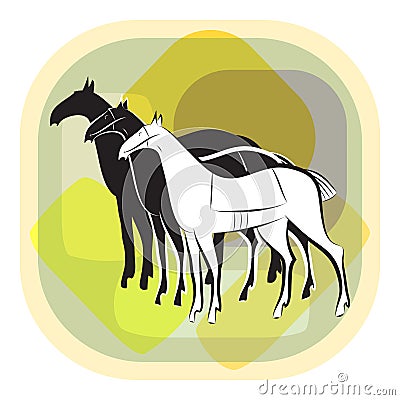 Three black and white running horses silhouettes Vector Illustration