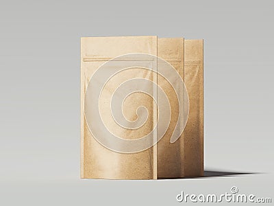 Three blank packaging recycled kraft paper bags. 3d rendering Stock Photo