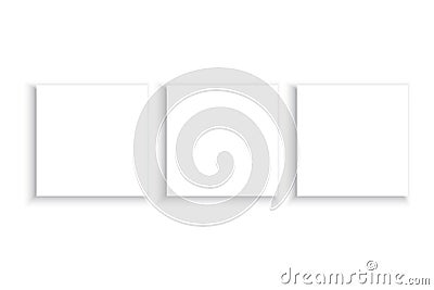 Three blank squares. Minimalistic white frames. Empty geometric layout. Clean abstract composition. Vector Illustration