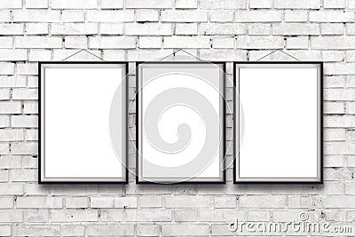 Three blank vertical paintings poster in black frame Stock Photo