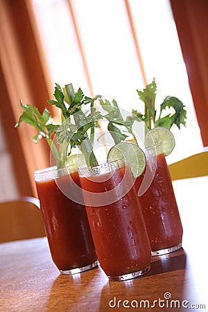 Three Bloody Mary Cocktail Drinks Stock Photo