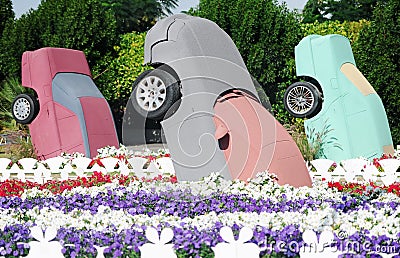 Three blossoming cars in a garden of a tsveto in Dubai. Editorial Stock Photo