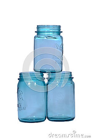 Three blue canning jars Stock Photo