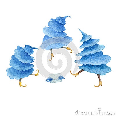 Three blue cartoon spruces Cartoon Illustration