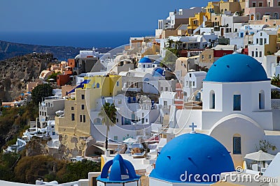 Three blue domed churches of Santorini Editorial Stock Photo