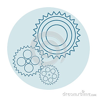 Three blue gears on a light blue background. White round frame Stock Photo