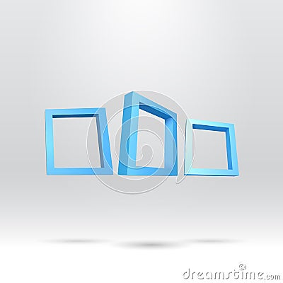 Three blue rectangular 3D frames Vector Illustration