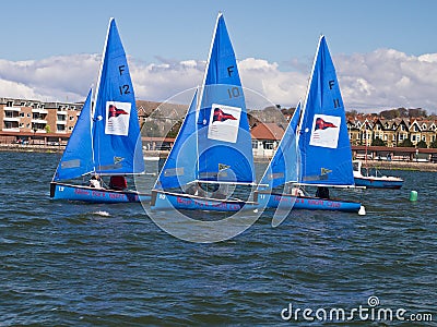 Three Blue Sailing Boats Editorial Stock Photo