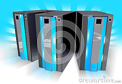 Three Blue Servers Stock Photo