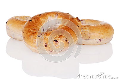 Three blueberry bagels Stock Photo