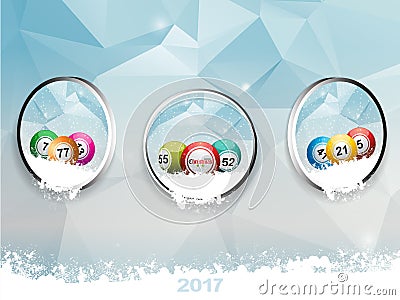 Three borders with Christmas bingo balls over ice and snow Stock Photo