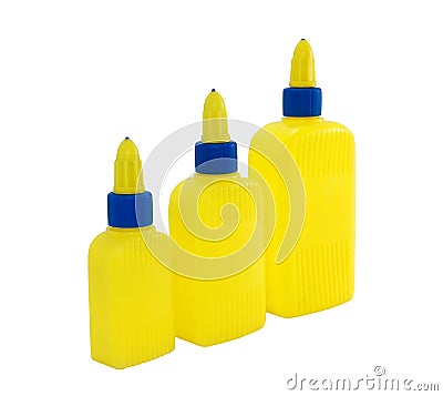 Three bottle to glue on a white Stock Photo