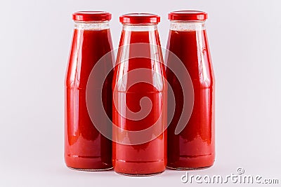 Three bottle tomato juice Stock Photo