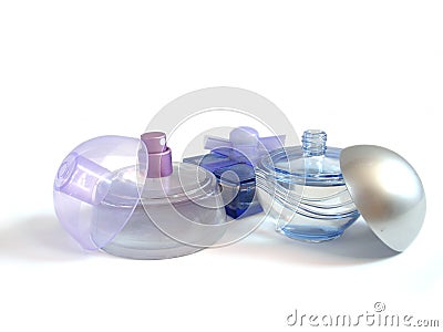 Three bottles of perfume on a white background Stock Photo