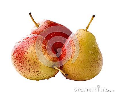 Three bright pears close-up isolated on white Stock Photo