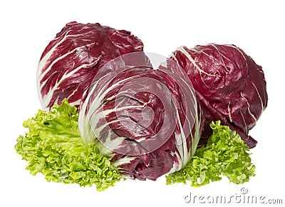 Three bright Radicchio with green salads. Stock Photo