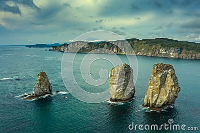 Three brother rocks in Avacha bay Stock Photo