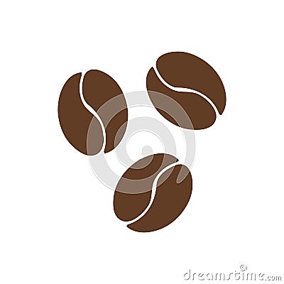 Three brown coffee beans vector icon Cartoon Illustration