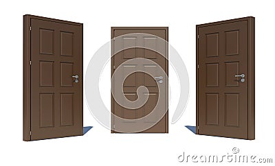 Three brown 3d door locks and doorhandle Stock Photo