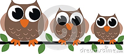 Three brown owls Vector Illustration