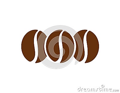 Three brown roasted coffee beans symbol Vector Illustration