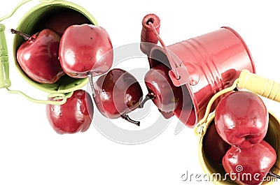 Three buckets with red apples Stock Photo