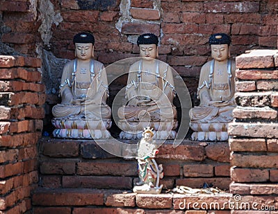 Three Buddhas In Autthaya Stock Photo