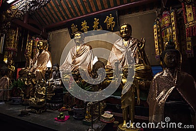 The three Buddhas in the Chinese temple of Thailand Stock Photo