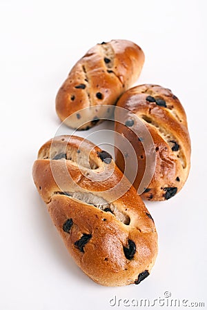 Three Buns with Raisins Stock Photo